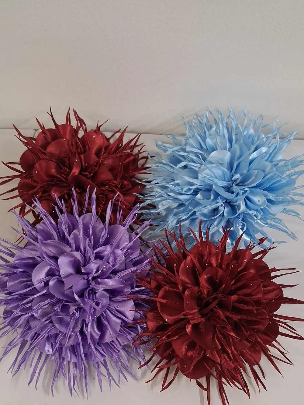 4 Dainty Spiky Fabric Flower Brooch Pin for Women